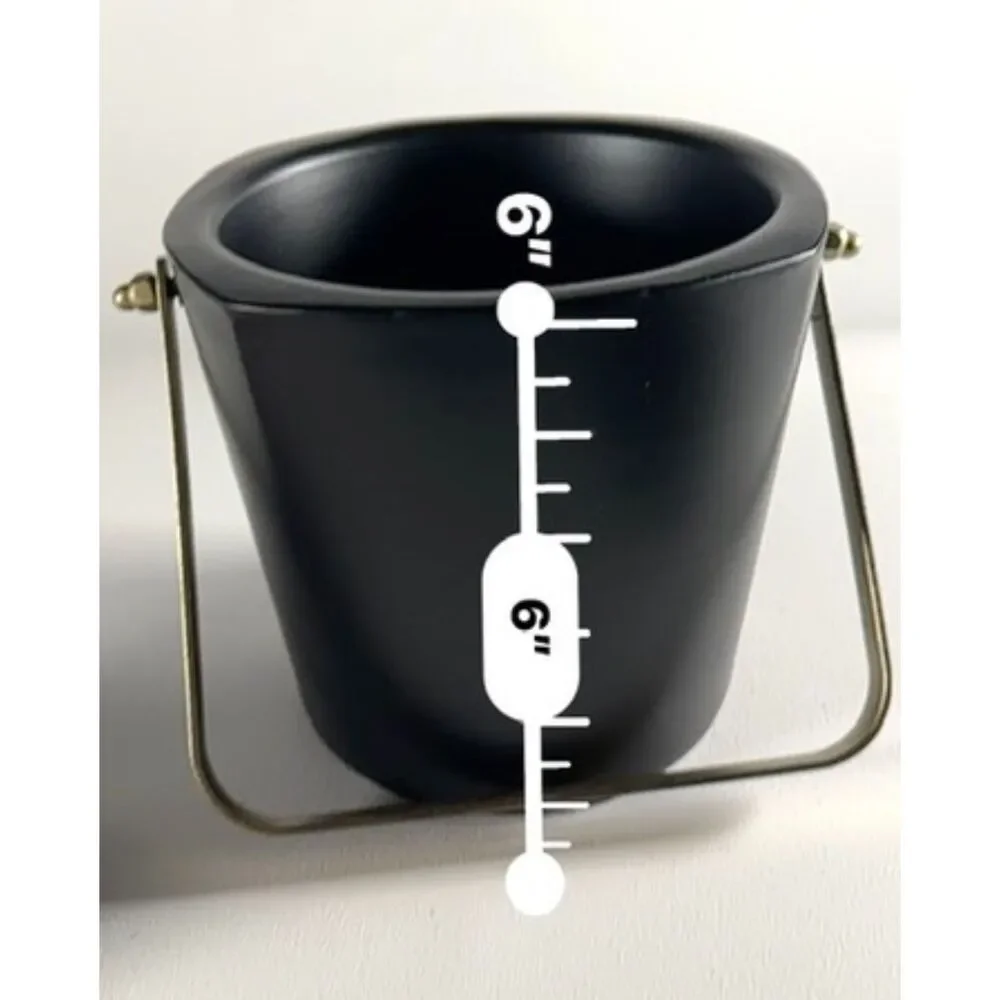 Mid Century Modern Black Ice Bucket with Brass Accents, Vintage Retro